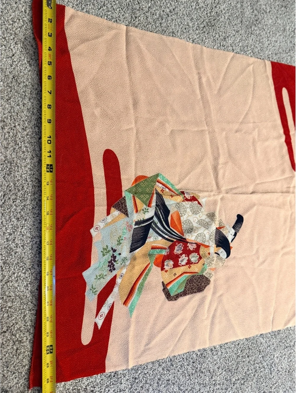 Vintage Japanese Chirimen Furoshiki Scarf 26” Kimono Court Figures Crepe Japan